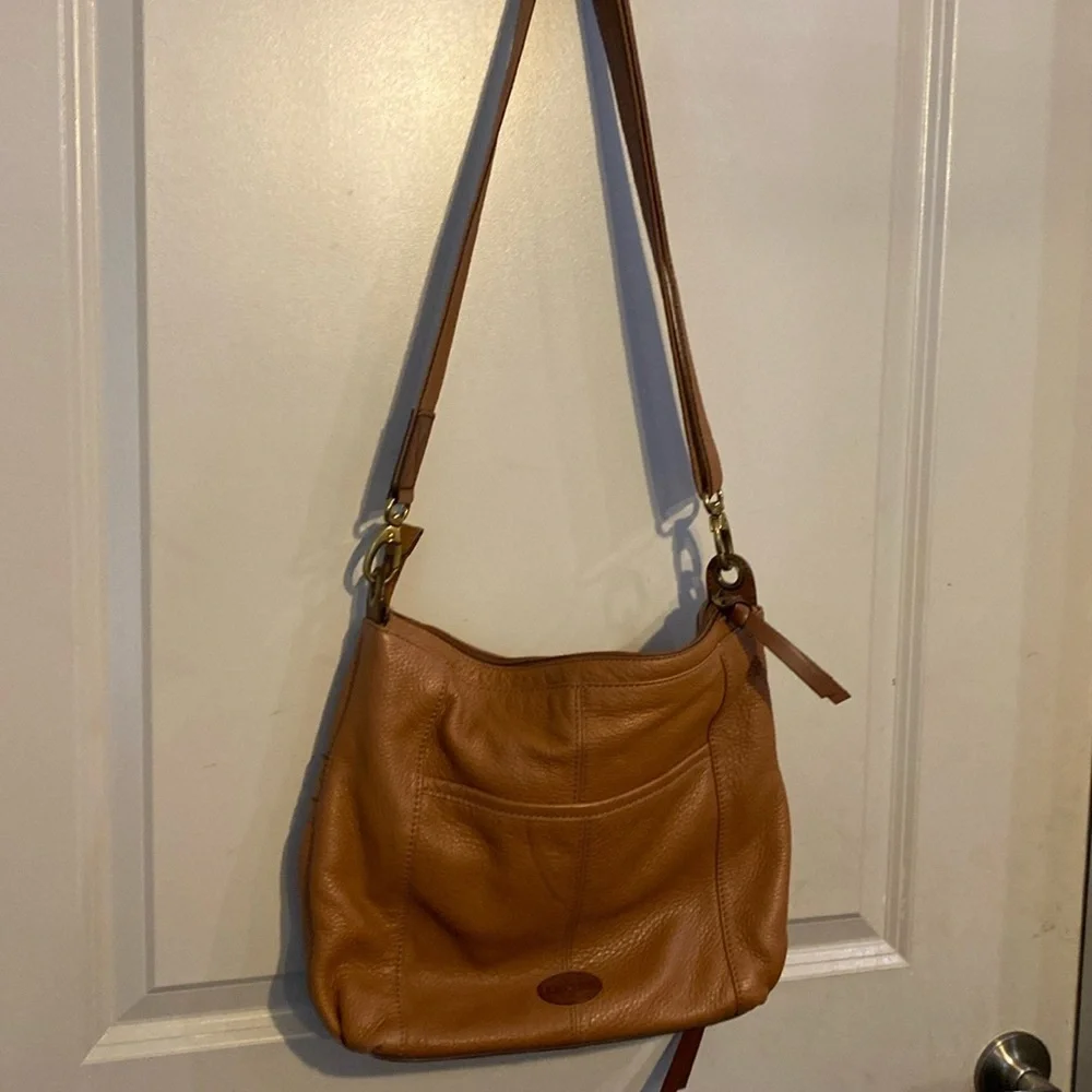 Brown Fossil Messenger Bag Purse • about 12.5x13.5 inches